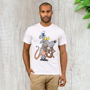 Karikatur-Ratte-Pirat-Kapitän-steuert-Schiff T-Shirt
