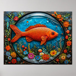 Karikatur Roter Fisch Poster