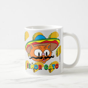 Karikatur-Schnurrbart-Katze Señor Gato mit Tacos Kaffeetasse