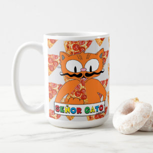 Karikatur-Schnurrbart-Katze Señor Gato Pizza-Liebh Kaffeetasse