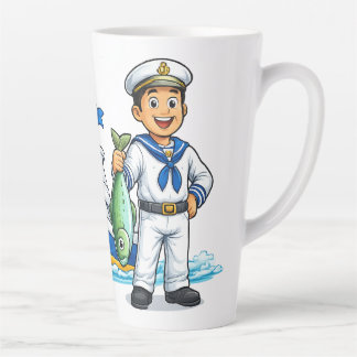 Karikatur-Segler mit Yacht und Fisch - Maritime Ku Milchtasse