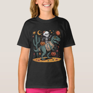 Karikatur-Skelett & T-Rex mit Süßigkeiten-Eimern T-Shirt