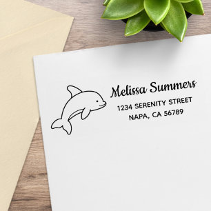 Karikatur springender Delfin Rücksendeadresse Gummistempel