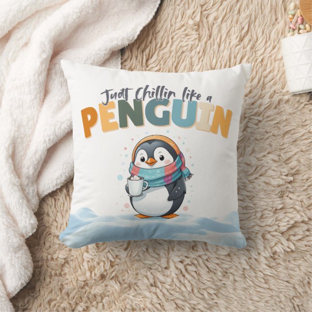 Karikatur-Stil einfach Chillin wie ein Pinguin Kissen (Decke)