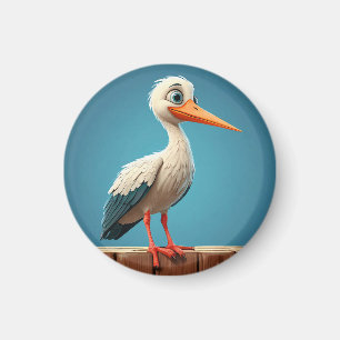 Karikatur-Storch mit hellen Augen auf Holzzaun Magnet