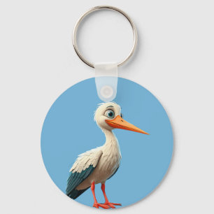 Karikatur-Storch mit hellen Augen auf Holzzaun Schlüsselanhänger