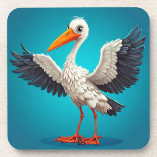 Karikatur-Storch mit offenen Flügeln Getränkeuntersetzer