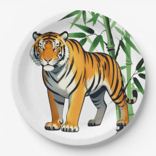 Karikatur-Tiger-Geschenk Tigerliebhaber Orange Sch Pappteller