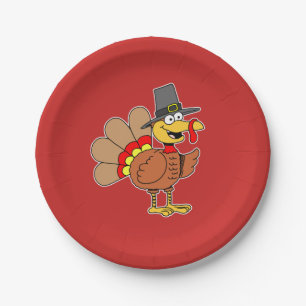 Karikatur Truthahn Pilgerhut Thanksgiving Pappteller