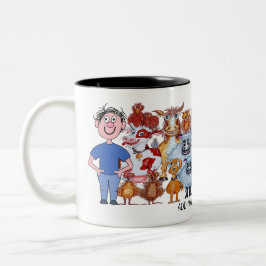 Karikatur von Mensch und Tieren Zweifarbige Tasse