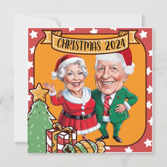 Karikatur von Weihnachtsgroßeltern Einladung (Vorderseite)