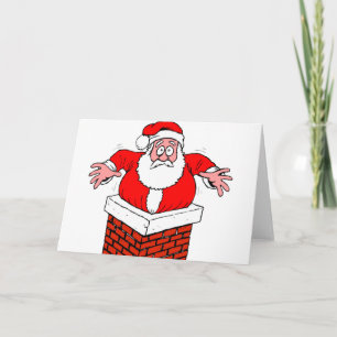 Karikatur-Weihnachtsmann steckt im Schornstein fes Karte