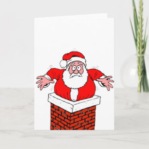 Karikatur-Weihnachtsmann steckt im Schornstein fes Karte
