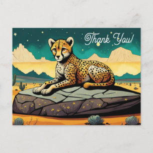 Karikatur wilder Leopard in der Wüste Danke Postkarte