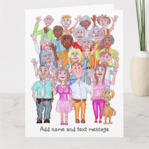 Karikaturen von traurigen Menschen, die winken Karte