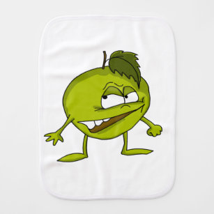 Karikaturenfigur aus grünem Apfel mit einem bösen  Baby Spucktuch