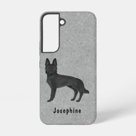 Karikaturenhund aus schwarzem Weihrauch auf Grau u Samsung Galaxy Hülle