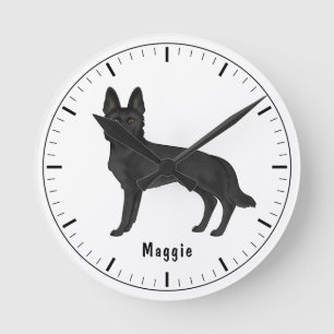 Karikaturenhund mit benutzerdefiniertem Text Runde Wanduhr