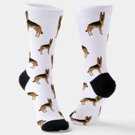 Karikaturenmuster Schwarz und Tan Deutscher Schäfe Socken