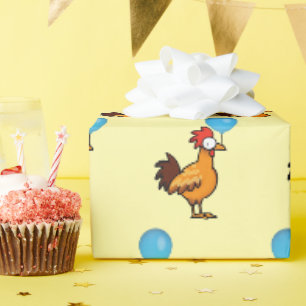 Karikaturhahn mit blauem Luftballon Geschenkpapier
