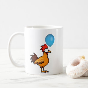 Karikaturhahn mit blauem Luftballon Kaffeetasse