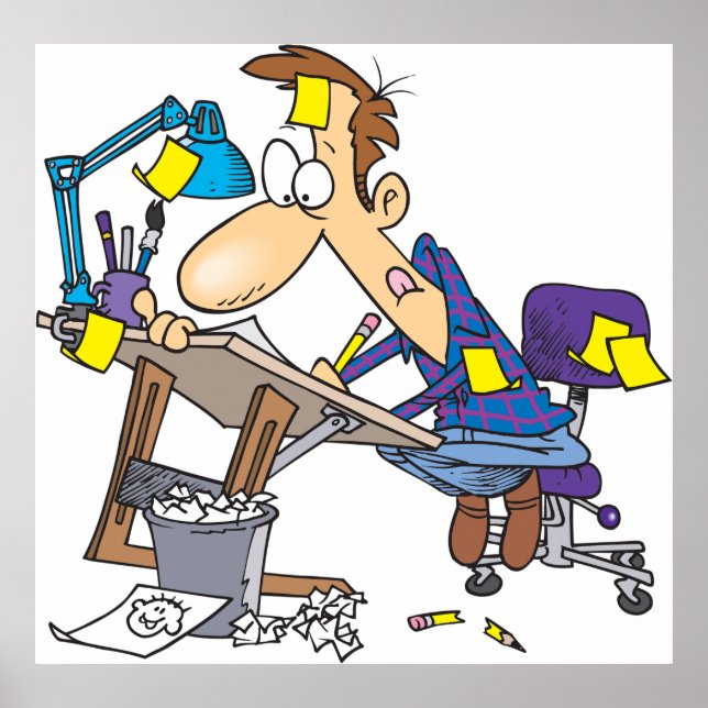 Karikaturist am Arbeitsplatz Poster (Vorne)