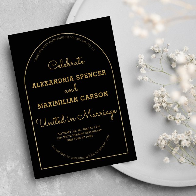 Karkohle Gold spielerische einzigartige Kalligraph Einladung (Charcoal gold playful unique calligraphy wedding )