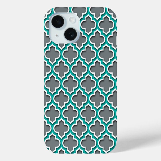 Karkohle Grau Aquamarin Weißes marokkanisches Quat Case-Mate iPhone Hülle (Rückseite)