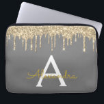 Karkohle Grau-Glitzer-Sparkle-Monogramm Laptopschutzhülle<br><div class="desc">Holzkohle Grau (Grau) und Gold Imitats Dripping Modern and Elegant Girly Glitzer and Sparkle Elegant Monogram Case. Dieser Fall kann so angepasst werden,  dass er Ihren Anfangs- und Vornamen enthält.</div>