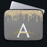 Karkohle Grau-Glitzer-Sparkle-Monogramm Laptopschutzhülle<br><div class="desc">Holzkohle Grau (Grau) und Gold Imitats Dripping Modern and Elegant Girly Glitzer and Sparkle Elegant Monogram Case. Dieser Fall kann so angepasst werden,  dass er Ihren Anfangs- und Vornamen enthält.</div>
