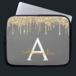 Karkohle Grau-Glitzer-Sparkle-Monogramm Laptopschutzhülle<br><div class="desc">Holzkohle Grau (Grau) und Gold Imitats Dripping Modern and Elegant Girly Glitzer and Sparkle Elegant Monogram Case. Dieser Fall kann so angepasst werden,  dass er Ihren Anfangs- und Vornamen enthält.</div>