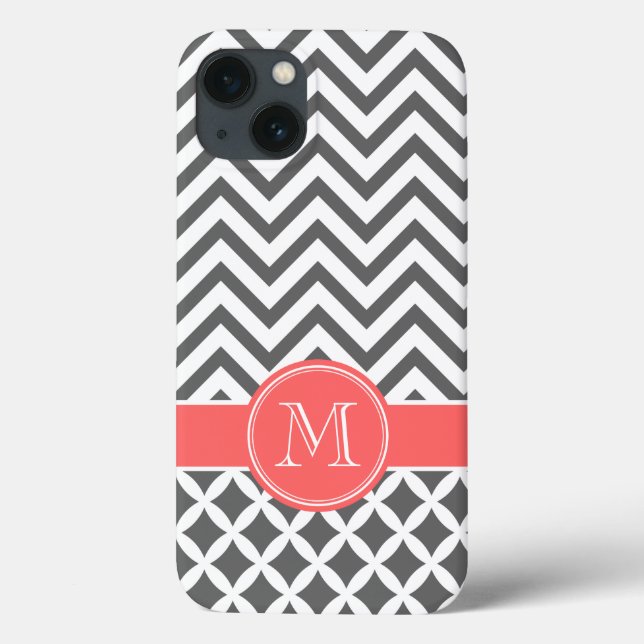 Karkohle Grau und Coral Zickzack Case-Mate iPhone Hülle (Rückseite)