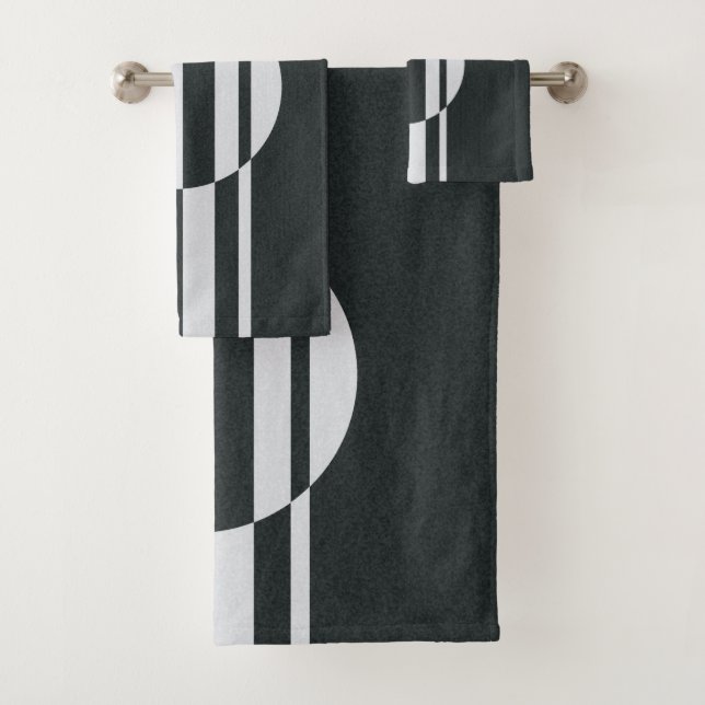 Karkohle Grau und Weiß Abstrakt Badhandtuch Set (Insitu)