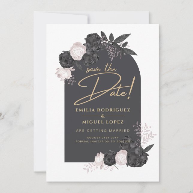 Karkohle Graurosa Rosen Hochzeit SPEICHERN DAS DAT Einladung (Vorderseite)