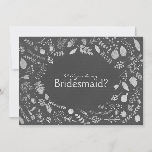 Karkohle Gray Silver Floral sein meine Bridesmaid  Einladung (Vorderseite)