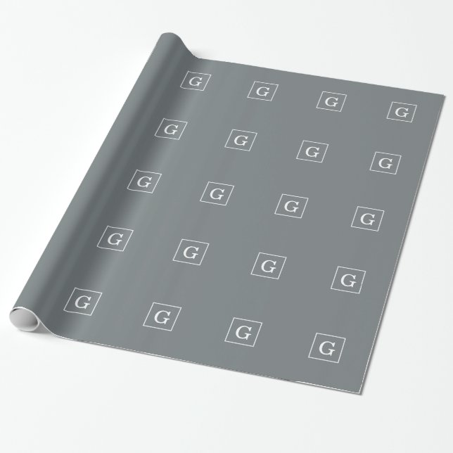 Karkohle Gray White Gerahmt Initial Monogram Geschenkpapier (Ungerollt)
