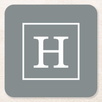 Karkohle Gray White Gerahmt Initial Monogram Rechteckiger Pappuntersetzer
