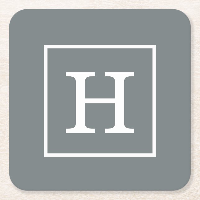 Karkohle Gray White Gerahmt Initial Monogram Rechteckiger Pappuntersetzer (Vorderseite)