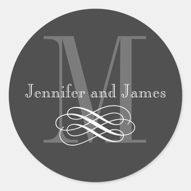 Karkohle-Monogramm-Hochzeitsticker für Logos Runder Aufkleber (Vorderseite)