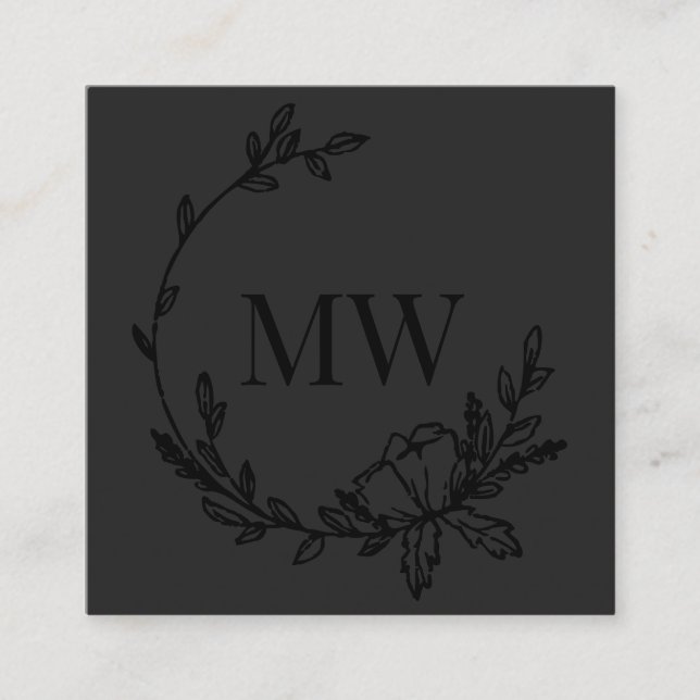 Karkohle und Schwarze Hand Dragedraht Monogramm Quadratische Visitenkarte (Vorderseite)