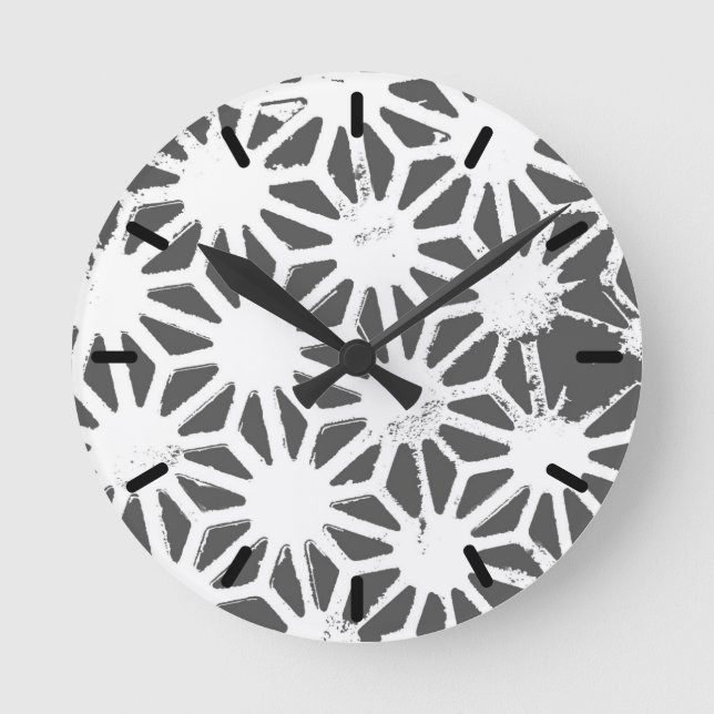 Karkohlegrau-geometrisches Muster Runde Wanduhr (Vorderseite)