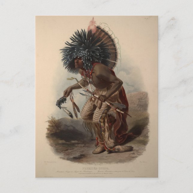 Karl Bodmer-Minatarre Krieger im Dog Dance Kostüm Postkarte (Vorderseite)
