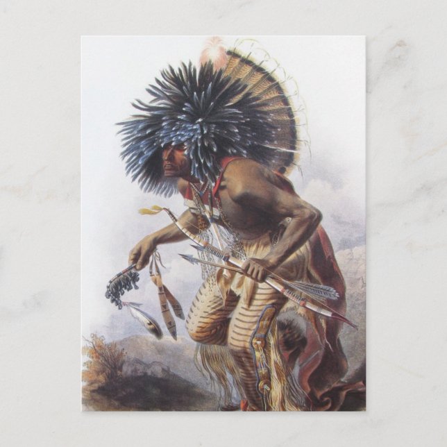 Karl Bodmer - Moennitarri Warrior macht Hundetanz Postkarte (Vorderseite)