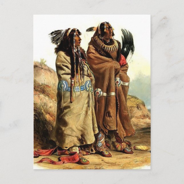 Karl Bodmer-SihChida&MahchsiKarehde,Mandan-Amerika Postkarte (Vorderseite)