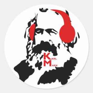 KARL MARX MIT KOPFHÖRERN RUNDER AUFKLEBER