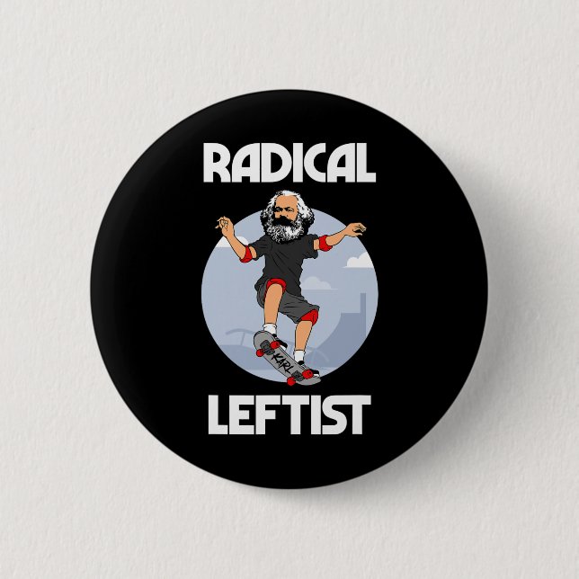 Karl Marx Skateboard fahrender radikaler Linker Lu Button (Vorderseite)