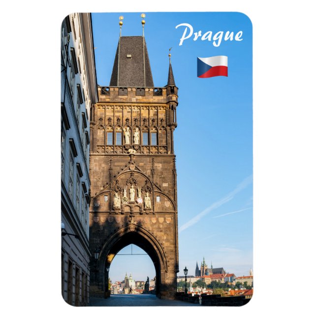 Karlsbrücke, alter Turm und Prager Burg Magnet (Vertikal)