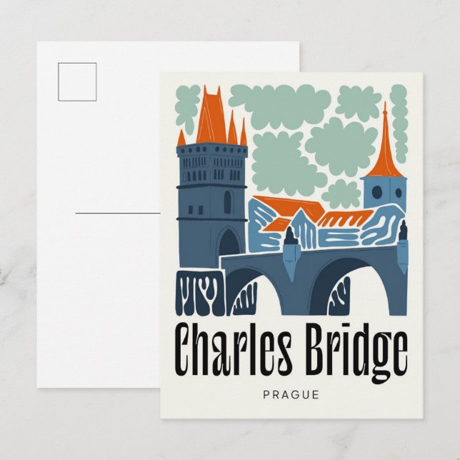 Karlsbrücke Prag abstrakte Reise Postkarte (Vorne/Hinten)