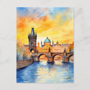 Karlsbrücke Prag Sonnenuntergang Aquarell Postkarte