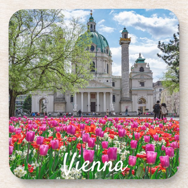 Karlskirche im Frühjahr in Wien, Österreich Getränkeuntersetzer (Vorderseite)